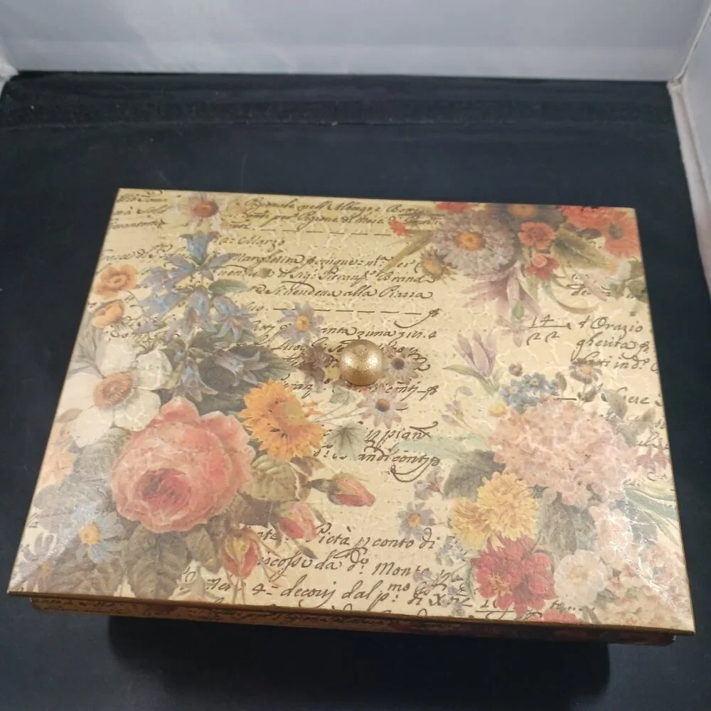 Vintage Floral Decoupage Box/Wood Decor Box Lidded